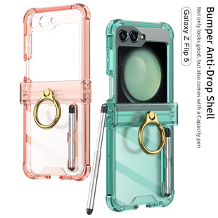 New applicable Samsung Flip5 mobile phone shell transparent airbag ring z flip5 all-inclusive ring with pen protective cover