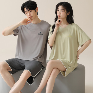 Summer New Couple Short Sleeve Shorts Modal Pajamas Summer Men's suit Women's Simple Loose Home Clothes