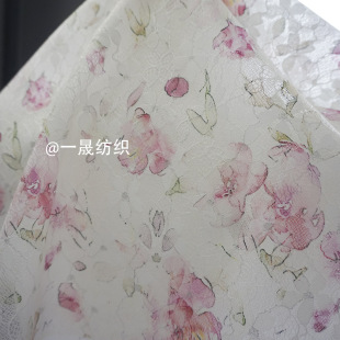 Watercolor floral printing composite water soluble bright diamond lace diamond linen fabric new Chinese style dress clothing fabric