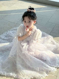 Mother-daughter Parcel Dress 2025 Summer Beach Dress Girl's Floral Dress Veil Dress Princess Dress V-neck Dress Fairy Dress