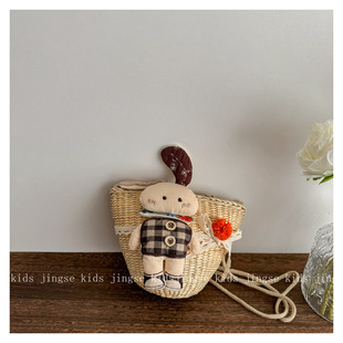 New Children's Straw Bag Spring and Summer Girls' Crossbody Bag Princess Korean Style Cute Baby Girl Coin Purse