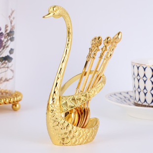 New Zinc Alloy Fruit Fork Cake Mooncake Fork Dessert Coffee Spoon Base Cygnus Combination Tableware Set