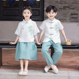 Летняя школьная форма Hanfu для учеников начальной школы, Детский костюм для выступлений в национальном стиле, выпускное сезонное платье, костюм для детского сада, белый