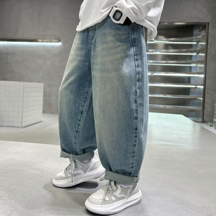 Children's jeans spring and autumn fashionable 2024 new medium and big children's spring clothes boys online popular fried street spring long pants