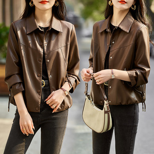 Small leather coat women's short 2024 spring new small Korean style fashionable casual PU leather motorcycle jacket top