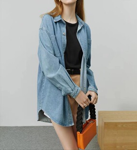 Van Slane 23FS Blue Denim Shirt Women's Spring and Autumn Long Sleeve Fashionable Casual All-match Lapel Shirt