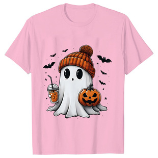Little Boo Drinking Coffee Halloween Spooky Season Shirt Wom