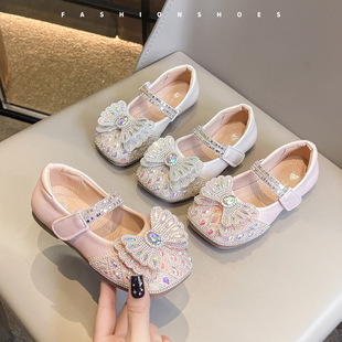 Girl's Shoes Princess Shoes 2025 Spring and Autumn New Children's Shoes Crystal Shoes Soft-soled Leather Shoes Girl's Western Style Shining