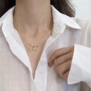 Korean style simple cold style irregular cross geometric pendant necklace women's ring buckle clavicle chain necklace jewelry