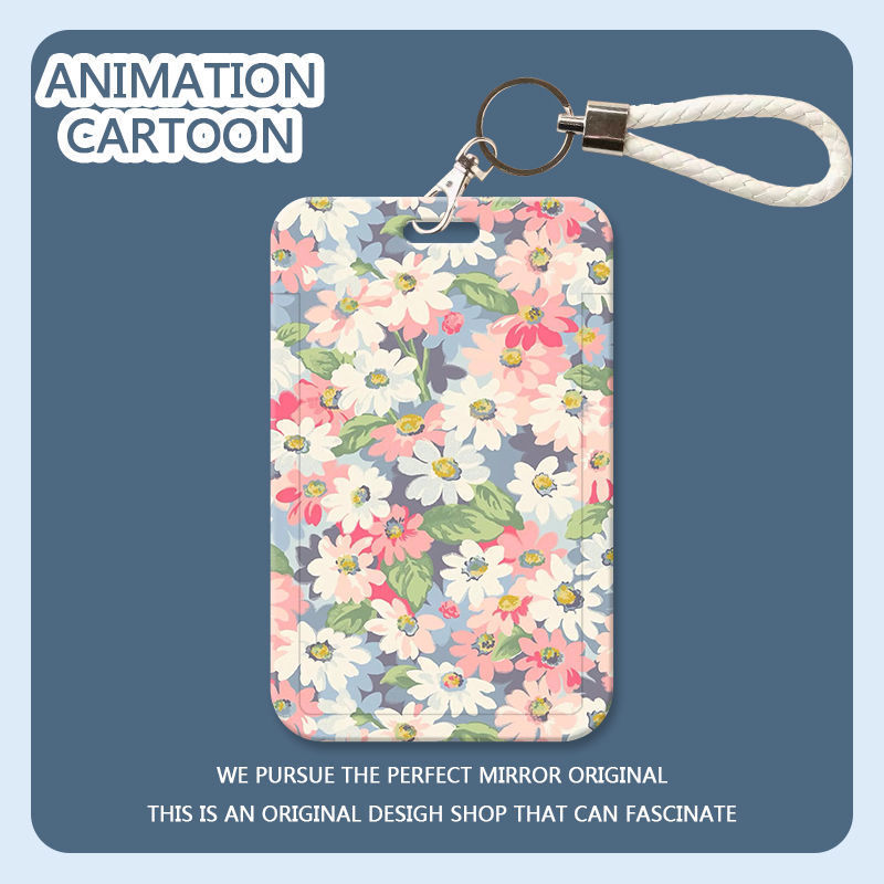 Japanese spring flower student campus card meal card cover bus Yangchengtong access control badge protective case card holder lanyard