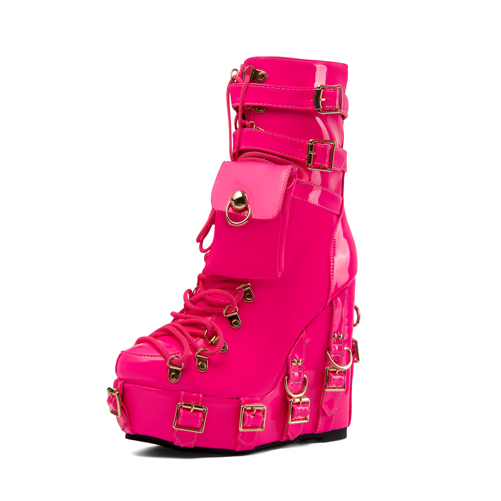 European and American Foreign Trade Hot Girl Halloween Gothic Style Leather Buckle Wedge Heel Thick-Soled High-Heeled Large Size Women's Short Boots