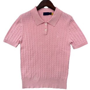 2025 Summer Fine Hemp Short-Sleeved Pure Cotton Knitwear Slim Fit Polo Shirt Top for Women with Horse Logo Embroidered Polo Shirt