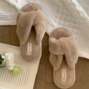 Simple Solid Color Cross Women's Autumn and Winter Soft Bottom Cotton Slippers Home Casual Bedroom Non-slip Warm Cross Mao Mao Shoes