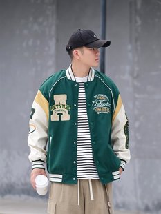American Style Trendy Brand Baseball Suit Men's Spring and Autumn Couple's BF Style Embroidered Jacket Men's Street Loose Stitching Casual Jacket