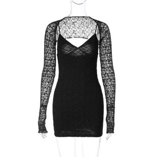2025 Spring New European and American Sexy Lace Stitching Red Pure Spice Girls V-Collar Celebrity dress