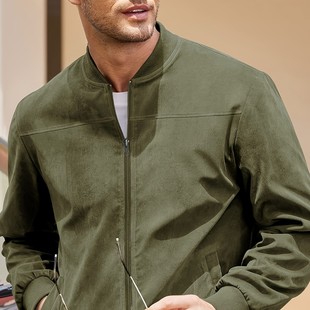 New European and American Size Men's Fashion Outdoor Casual Spring and Autumn Jacket Suede Zipper Vertical Collar Bomber Jacket