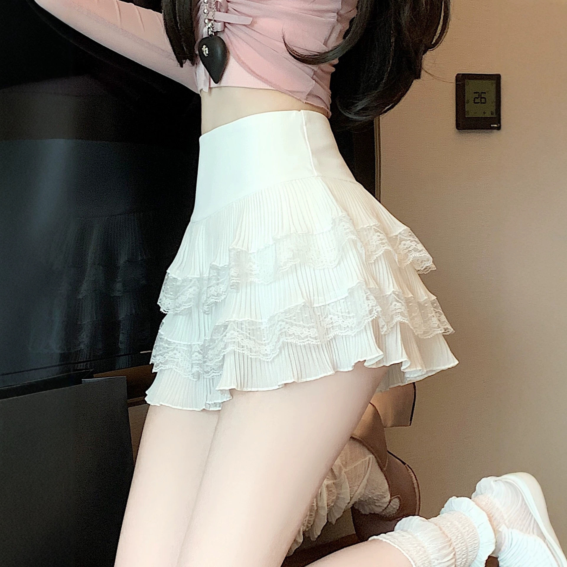 Korean-Style Ballet-Style Cake Skirt for Women, Summer High-Waisted Lace-Trimmed Patchwork Puffy Skirt, Anti-Exposure A-Line Mini Skirt