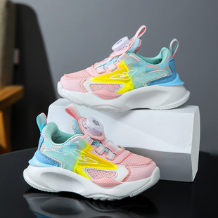 Girls' mesh shoes comfortable sneaker children's trendy shoes boys' shoes boys' rotating buckle sneakers casual running cross-border