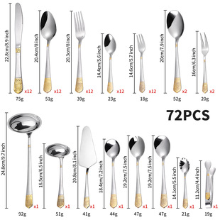 Russian Tableware Set 72 Piece Set 84 Gold Plated Crown Stainless Steel Knife and Fork Spoon Soup Spoon Service Supplies Gift Box