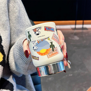 New Snoopy Compact Portable Insulated Water Cup Mini Braised Beaker Ceramic Liner Small Capacity Supplementary Food Porridge Cup