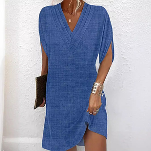 Amazon AliExpress Independent Station 2024 Summer New V-neck Tight Waist Design Casual Dress