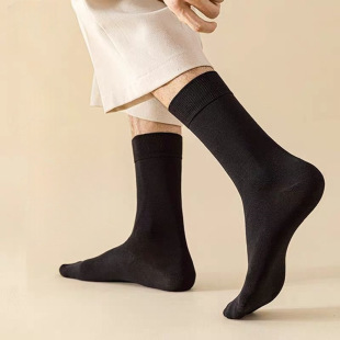 Socks Men's Mid-Calf Socks Polyester Cotton Deodorant Sweat-Absorbent High-Top Autumn and Winter Cotton Black Business Men's High-Top Stockings Wholesale Factory