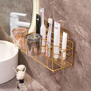 Light Luxury Electric Toothbrush Storage Rack Punch-Free Toilet Toilet Bathroom Wall Hanging Toothbrush Tooth Cup Toothpaste Storage Rack