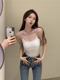 Korean Style Hot Girl All-Match ins Style Thin Shoulder Camisole Women's Fixed Chest Pad Outer Wear Inner Wear Solid Color Beautiful Back Wrap Chest