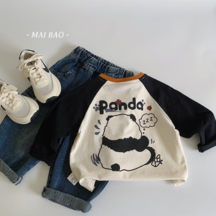 Maibao children's T-shirt 2024 autumn Korean baby base shirt new western style children's casual panda top