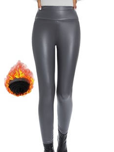 2025 autumn and winter new high waist elastic PU thin velvet tight fake leather pants boots pants motorcycle pants