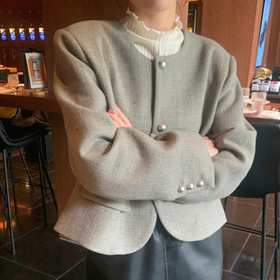 Real shot South Korea chic French gentle little fragrant style temperament single-breasted tweed suit short coat top women