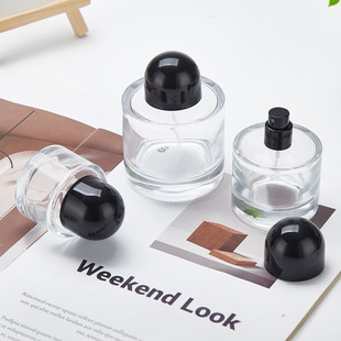 Short round perfume bottle transparent glass push spray bottle mushroom cap portable cosmetics sub-bottling in stock wholesale