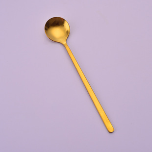Stainless Steel Ice Spoon Golden Coffee Long Spoon Retro Style Long Handle Round Head Square Head Mixing Spoon Hotel Restaurant Spoon