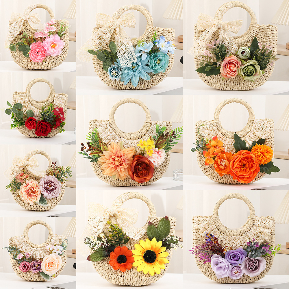 Heavy-duty DIY floral straw bag and hat warm-up activity salon, handmade team building, artificial flower material kit, sun hat
