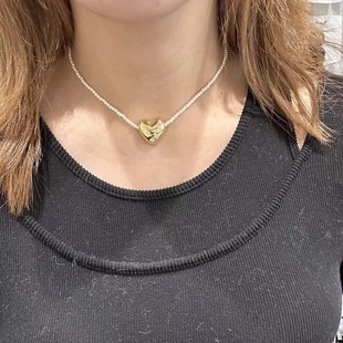 Korean New Ins Style Blogger's Same Jewelry Heart-Shaped Pendant Small Pearl Clavicle Necklace Niche Design Neck