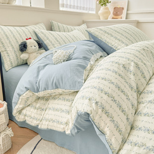 ins Cotton Four-piece Set 100 Cotton Fresh Style Women's Bed Sheet Quilt Cover Dormitory Bed Three-piece Set Bedding