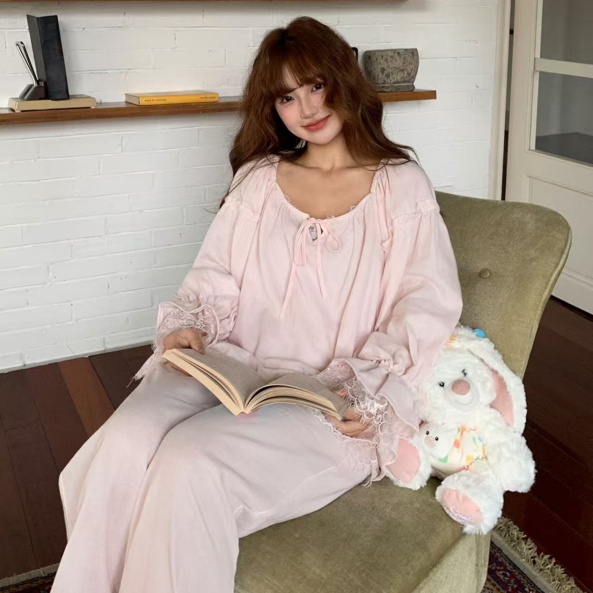 【New Arrivals】Spring and Summer New Pajamas, Pure Cotton Double-Layer Gauze, Sweet Lace, Loose and Comfortable, Elegant Home Wear
