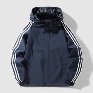 Three bars hooded jacket men's and women's same casual sportswear windproof breathable stand collar couple jacket