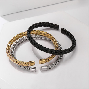 Foreign trade titanium steel jewelry European and American twist woven steel wire open bracelet simple Joker men's and women's bracelet factory direct sales