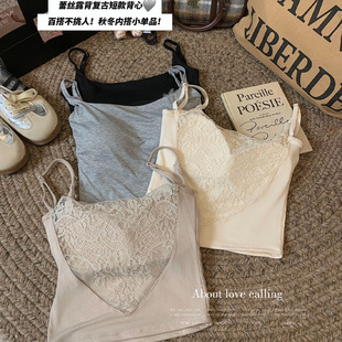 American Style Hot Girl Sexy Lace Beautiful Back Sling Adjustable Shoulder Strap Sexy Low-cut Slimming Design Sense Vest AW02