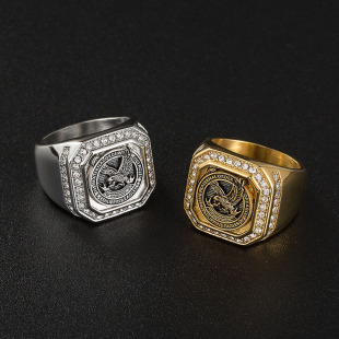 Southeast Asia Cross-border Hot Selling New Stainless Steel Vacuum Gold Plated Diamond Philippine Eagle Aggressive Men's Ring
