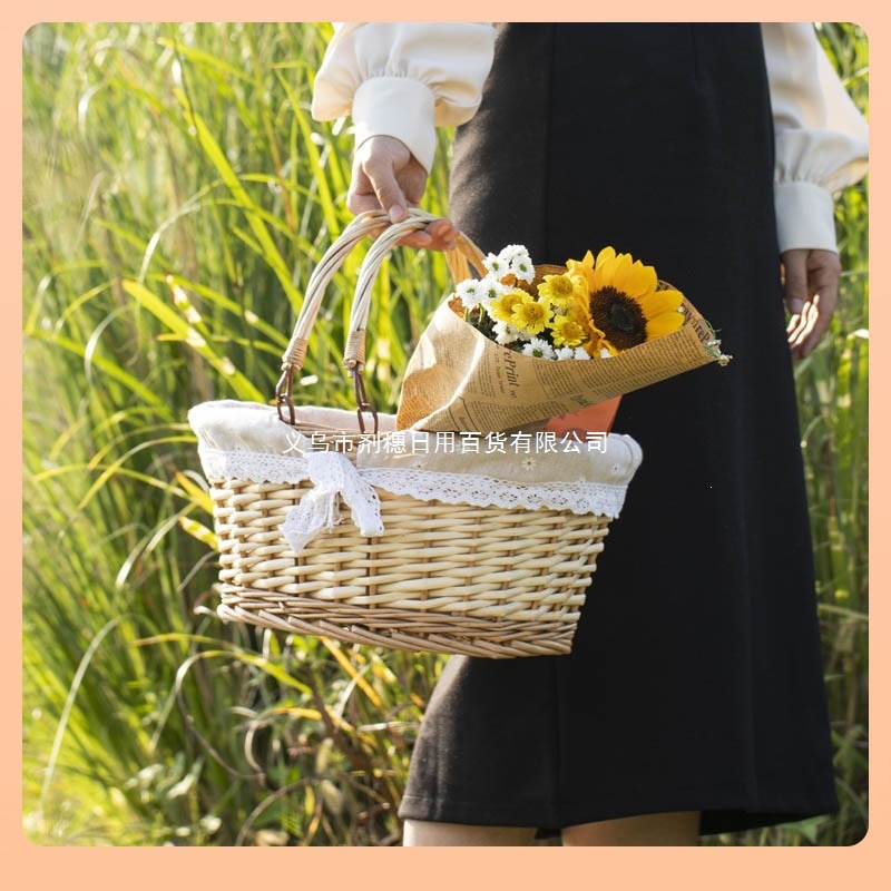 Hand-Woven Rattan Basket, Country-Style Woven Basket, Picnic Basket for Holding Fruits โ
Wicker Storage Basket for Outdoor Activities