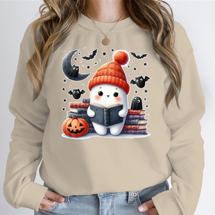 Women's Halloween Hoodless Sweatshirts Funny Books Ghost Gra