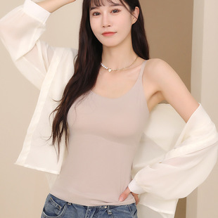 Traceless Outer Wearing Women's Camisole Solid Color Base Tailor Underwear Spring and Summer New Bra One-piece with Chest Pad
