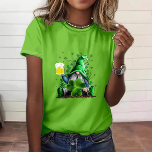 2025 New Amazon Cross-border European and American Fashion Casual All-match San Pa Festival Clover Short-sleeved Crewneck T-shirt