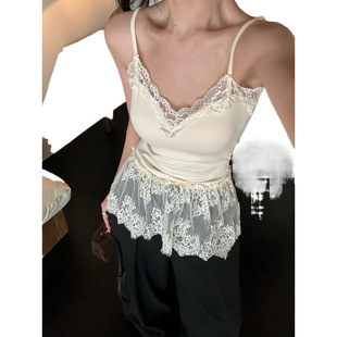Spice Girl Xi Pineapple Autumn Pure Desire Style Temperament Slim-fit V-neck Sweater Top Lace Vest Two-piece Set