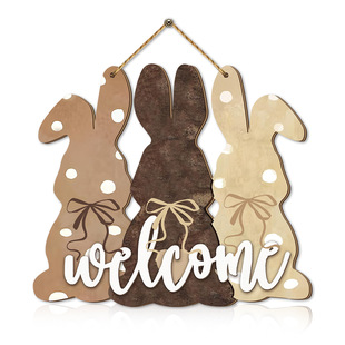 Cross-border temu new home decoration Easter cute wave dot rabbit wooden logo creative decoration card