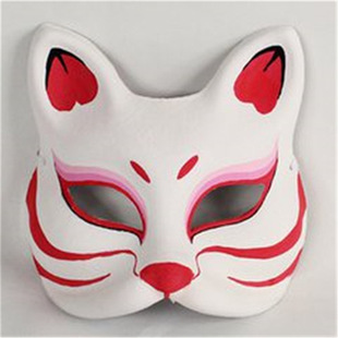 Cat face mask manufacturers directly supply DIY white fox cat head paper mask with rope pulp molding