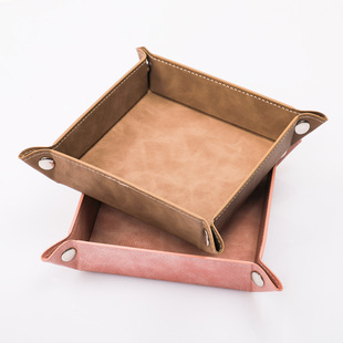 Spot PU Leather Dice Plate Four Corner Folding Game Dice Plate Storage Tray