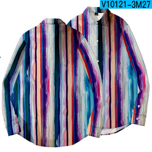 2021 New 3D digital printing men's long sleeve shirt a simple striped pattern blouse blouse